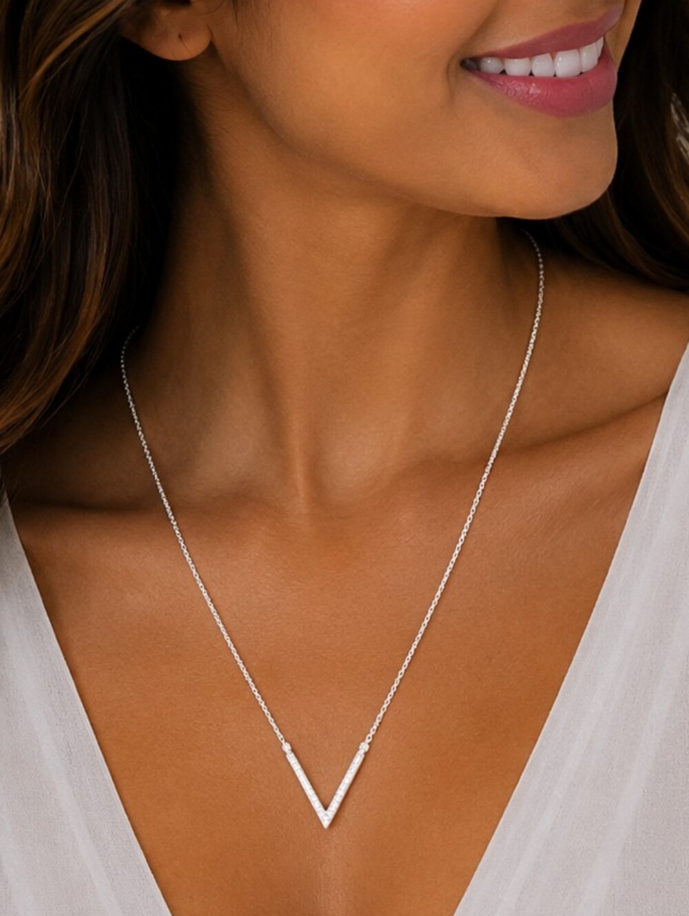 💎Touchstone Crystal Tiny V Necklace – Delicate Sparkle – Minimal Luxe